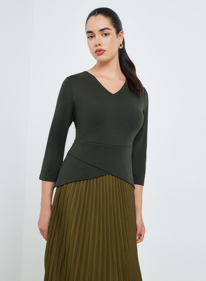 ستايلي فستان ميدي بطيات قصة واسعة - Image 1